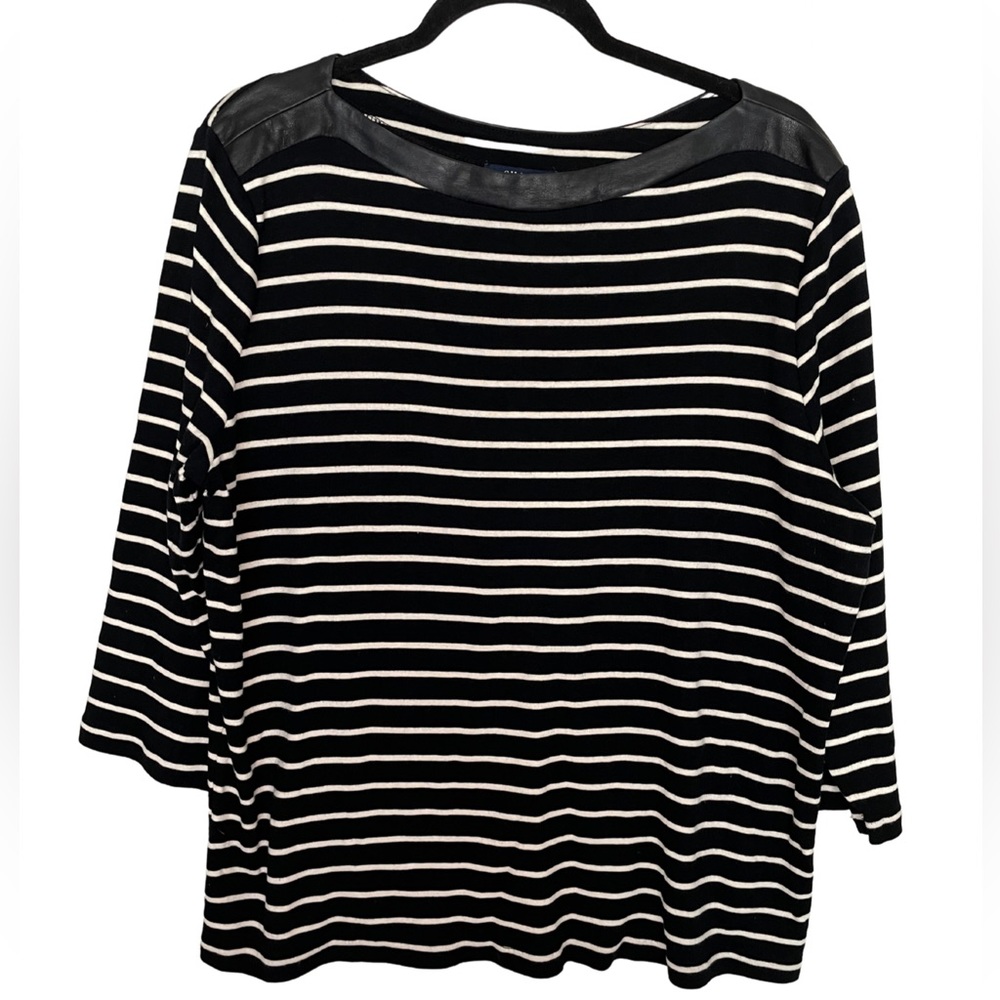 Chaps Striped Shirt with Faux Leather Detail